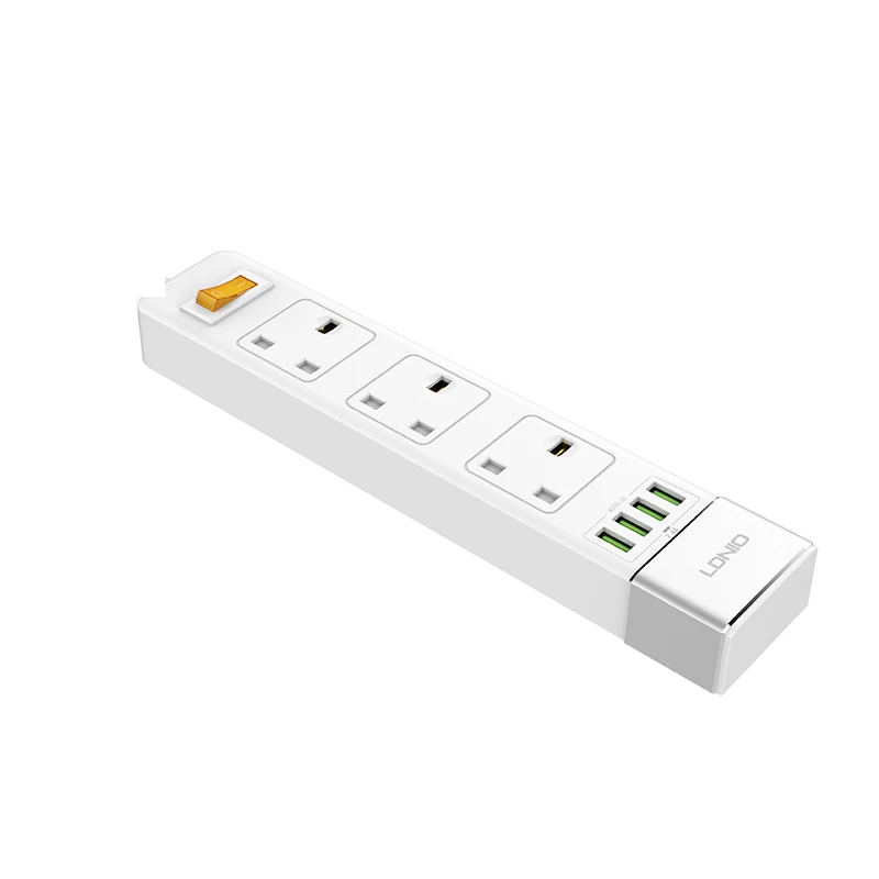 Силовая лента с 4 usb-портами, 2500 Вт, 10 А, 2 м, удлинитель, быстрая зарядка через USB, 3 розетки переменного тока, настенная, несколько розеток