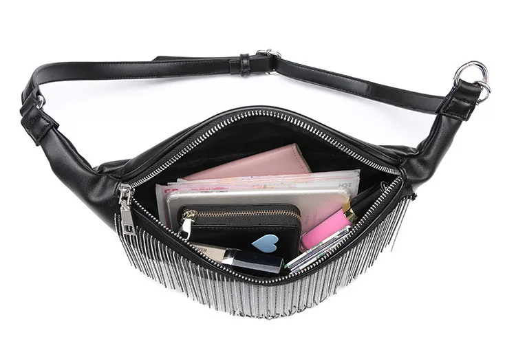 Мода 2019 Fanny Pack для женщин поясная сумка из искусственной кожи чехол пара панк кисточкой живота ремень Мини ноги телефон сумка