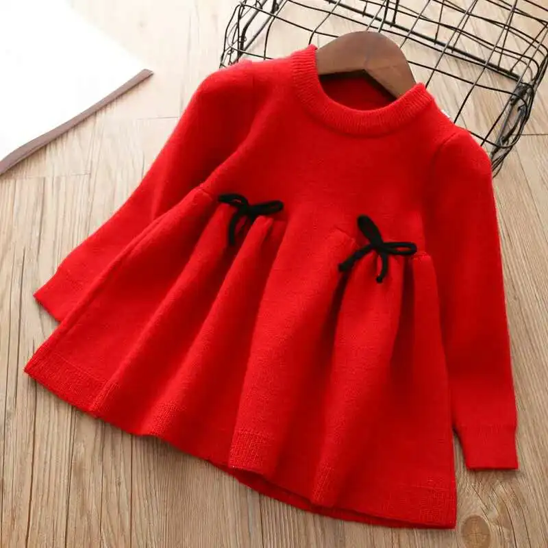 

Girls Knitted Autumn Winter Spring Clothes Children Toddler Baby Infant Sweater Dress Kid Princess Cotton Christmas Warm Dresses
