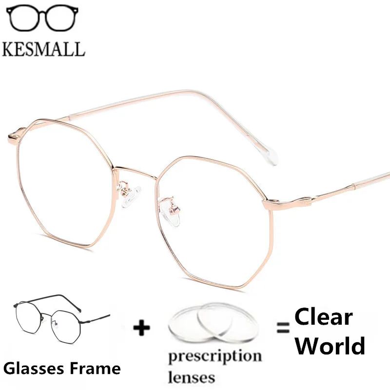 KESMALL 2018 Anti Blue Prescription Glasses Women Men Polygon Alloy Frame Optical Eyewear Male Reading Myopia Eyeglasses YJ1060P |