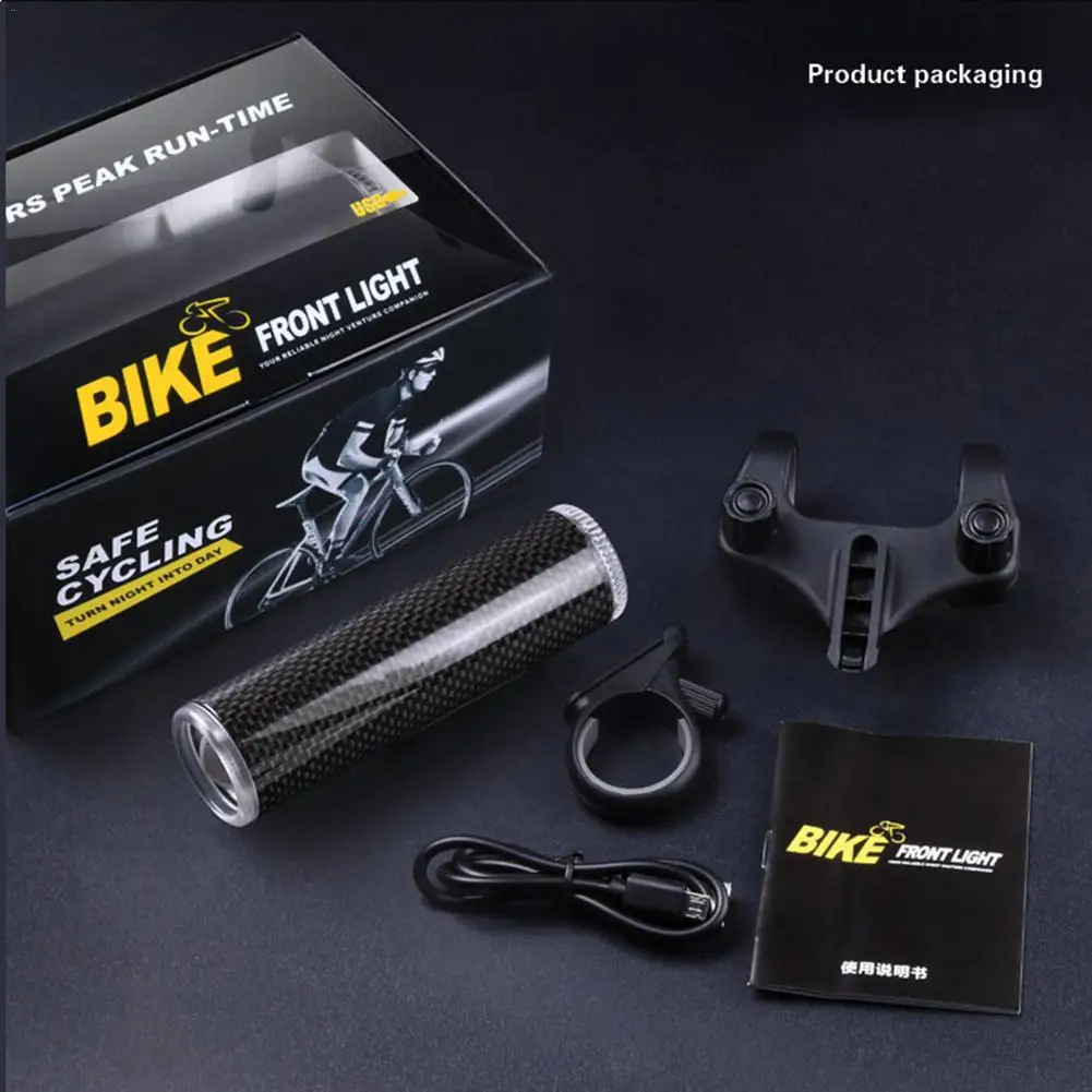

Rechargeable Bicycle Light Headlight Strong Lamp USB Charging Night Riding Flashlight With Holder Charging Cable Carbon Fiber