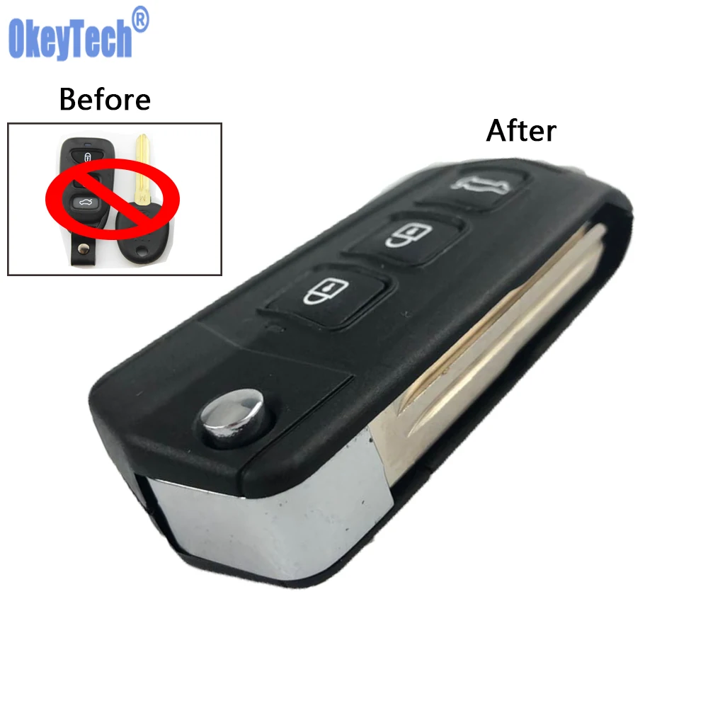 

OkeyTech Modified Flip Folding Remote Car Key Shell Fob Replacement Case 4 Buttons for HYUNDAI Elantra Sonata Genesis
