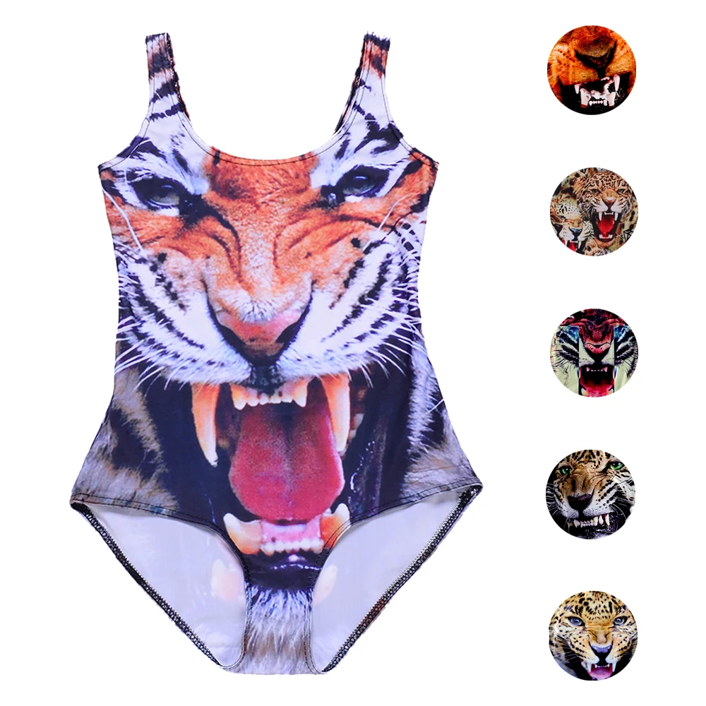Roaring Tiger Face Women Bathing Suit Beach Surf Sport Suits Leopard