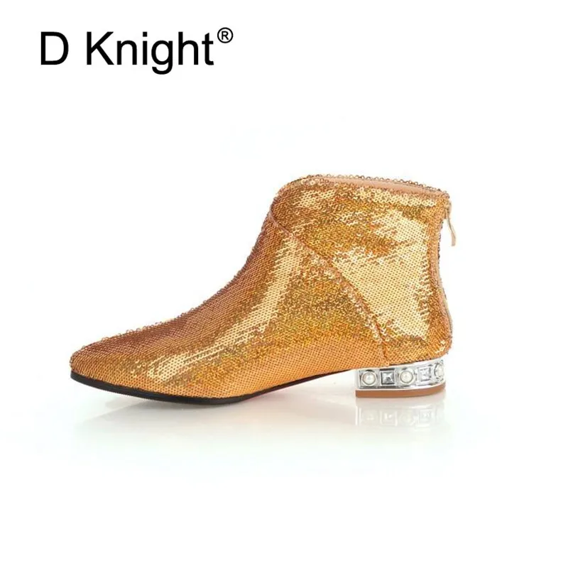 Plus Size 32-43 Women's Chelsea Boots Autumn Winter 2018 New Ankle Boots For Women Rhinestones Comfortable Sequins Ladies Shoes (13)