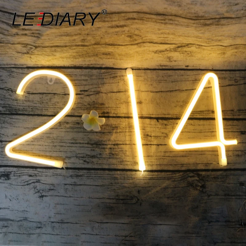 

LEDIARY 0-9 LED Number Night Lights Wall Hanging Neon Light For Kids Toy Anniversary Decor Table Lamp USB Rechargeable Cable