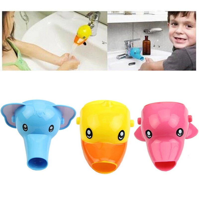 3 Colors Cartoon Happy Fun Animals Faucet Extender Baby Kids Hand Washing Bathroom Sink Gift