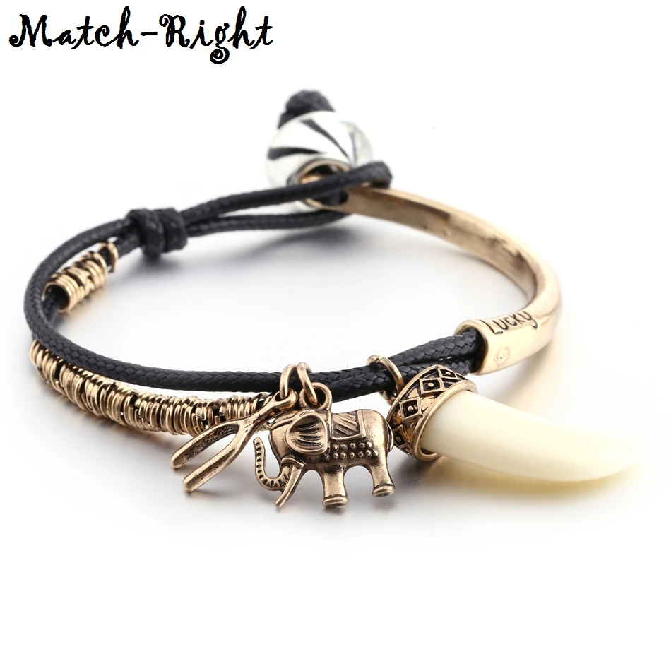 

Match-Right Women Cuff Vintage Elephant Bangles & Bracelets For Women Ladies Wristband PU Bracelet Accessory Gift Jewelry YC058