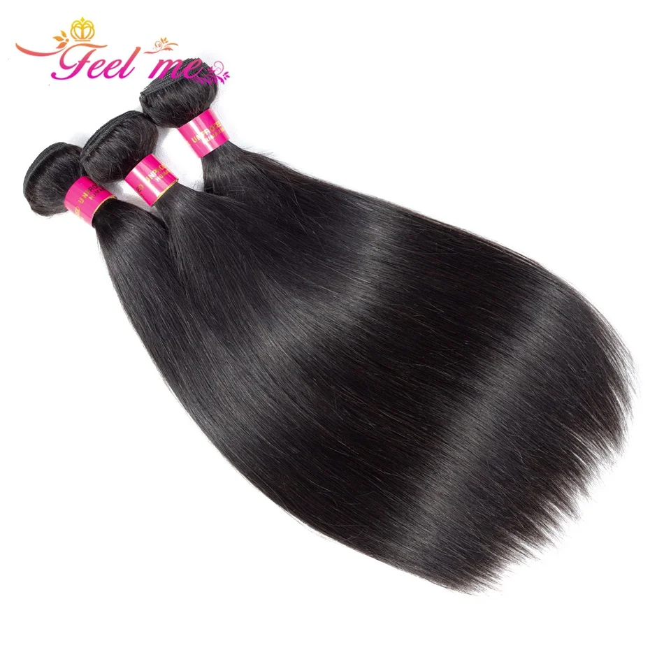 FEEL ME Peruvian Straight Hair Bundles 100% Human Hair Weave Bundles Natural Color Remy Hair Extensions Can Buy 1/3/4 Bundles