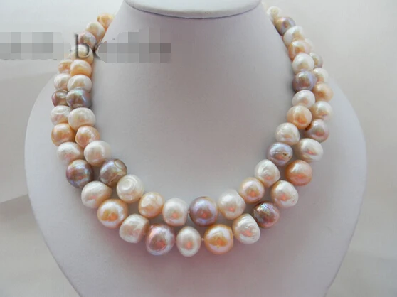 

FREE shipping>>>> 2Strands 14mm Baroque White Pink Lavender Freshwater Pearl MABE Clasp Necklace