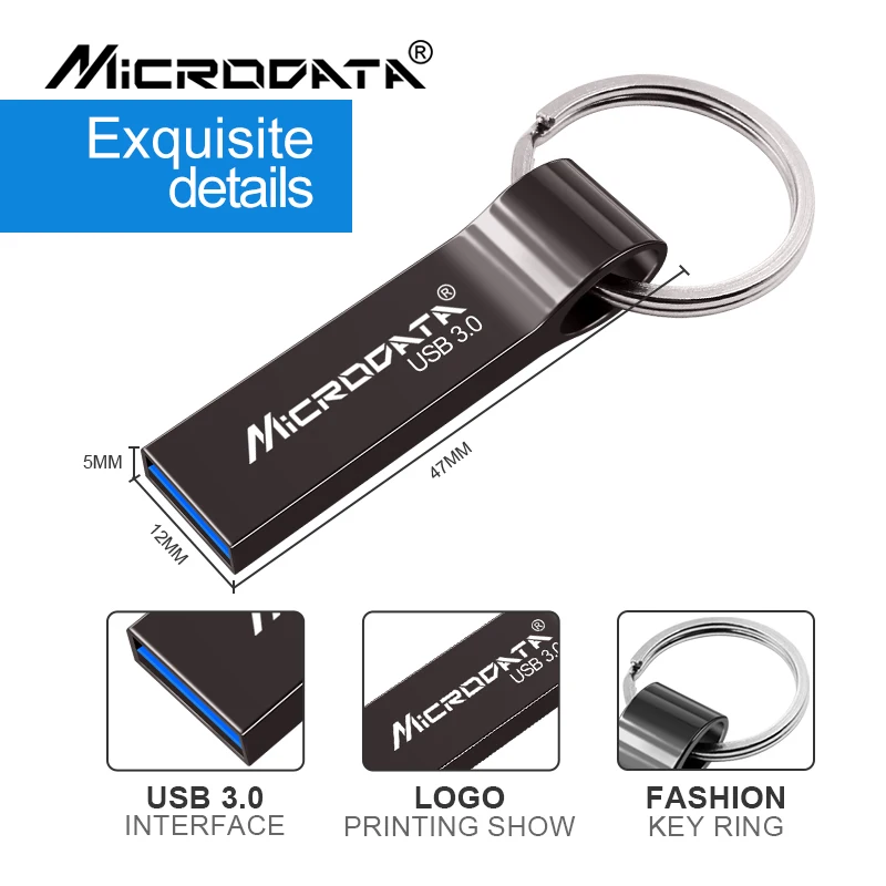 Microdata металлический USB флеш-накопитель 16 ГБ 32 ГБ 64 ГБ реальная емкость Водонепроницаемый флеш-накопитель USB 3,0 высокоскоростной флеш-накопитель с логотипом на заказ