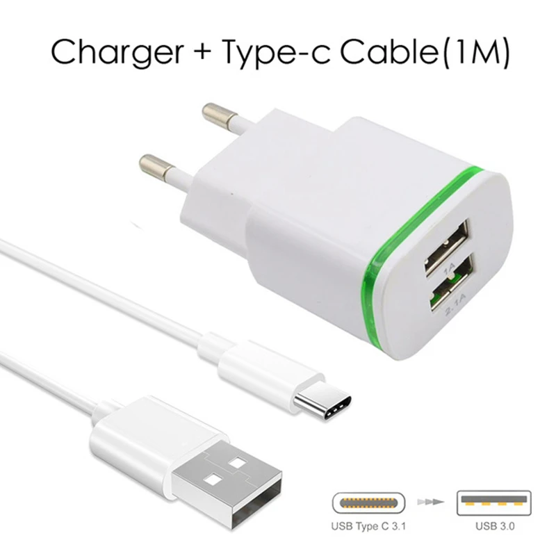 

LED Light EU 2-Port USB Charger Fast Charging USB C Cable for Huawei P20 / P30 Pro / P20 Lite, Nova 3e 2S Honor 10 9 View 20 V20