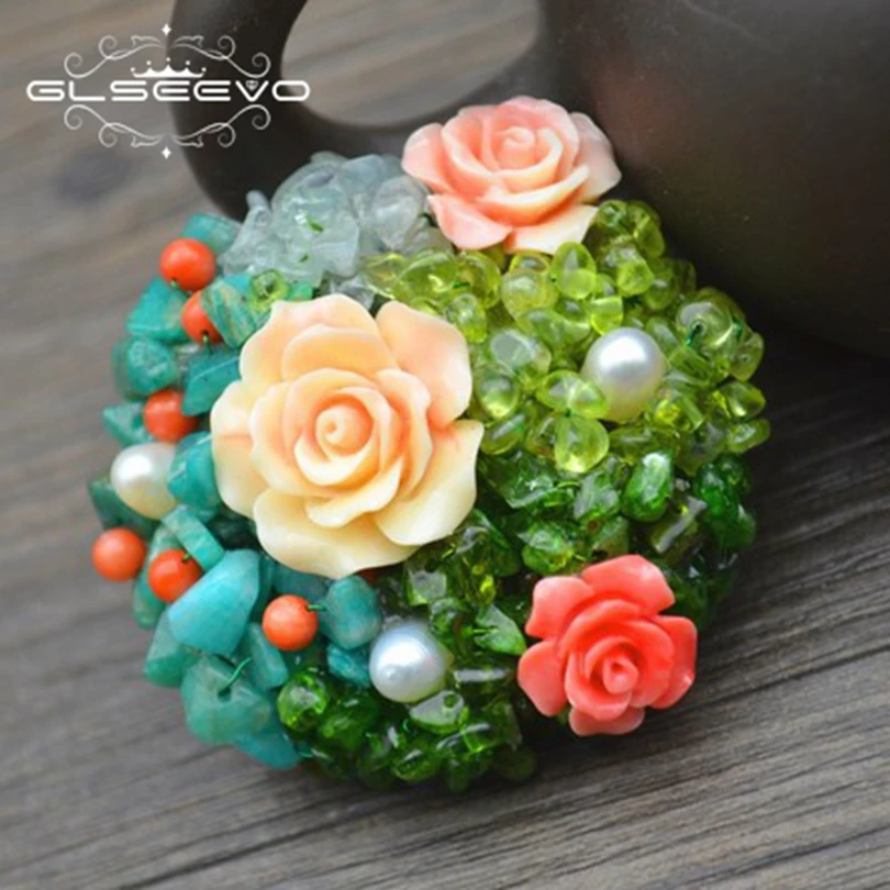 

GLSEEVO Natural Aquamarine Fresh Water Pearl Brooch Pins Coral Flower Brooches For Women Dual Use Designer Luxury Jewelry GO0263