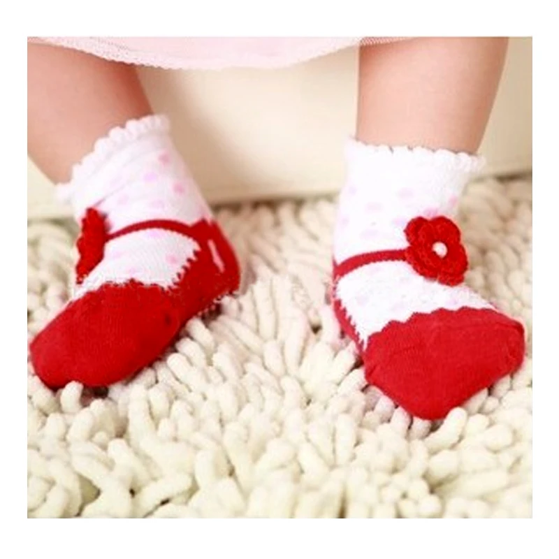 

1-3 years old dot small flower girls socks children socks Non-slip rubber point mesh socks 4 pairs of a group w015