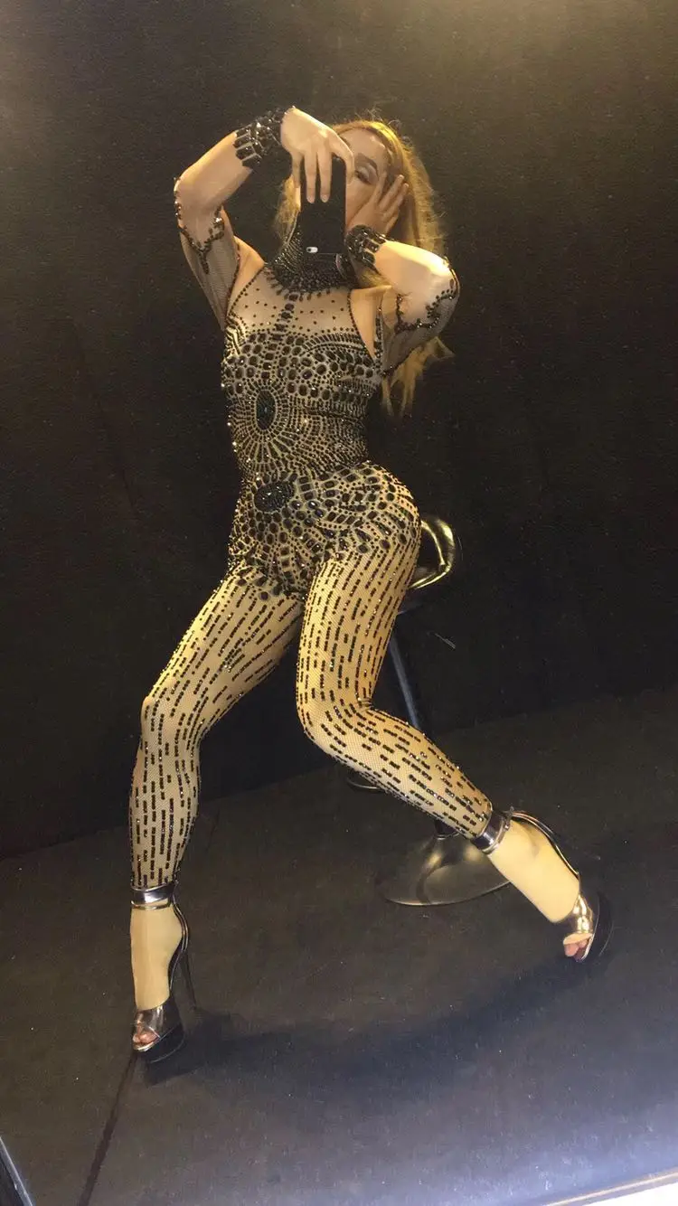 

Women's NEW High-end Black Diamond Luxury Sexy Gogo Female Singers Steel Tube Nightclub Performance Party Celebration Jumpsuit