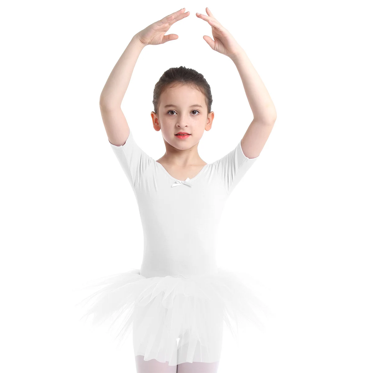 Детский гимнастический купальник для танцев, балетное трико, фатиновая танцевальная одежда для балета, танцевальный костюм для девочек - Цвет: White