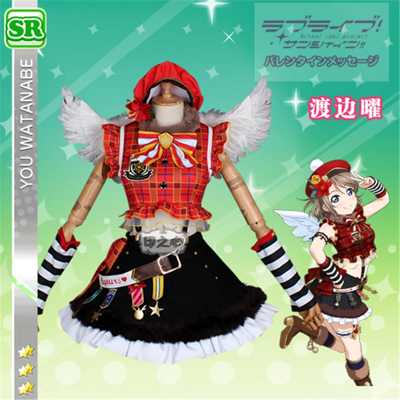 

2018 Christmas Cosplay Love Live Sunshine Aqours Christmas Choir Awakening Watanabe You Cosplay Costume Women Dress+Wings
