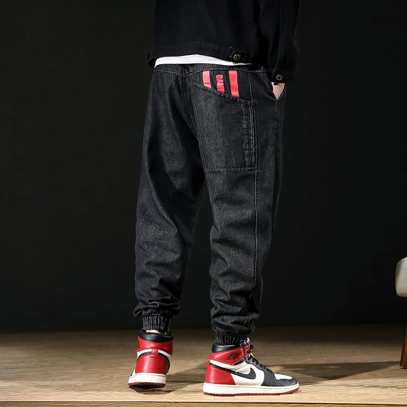 

High Street Fashion Men Jeans Loose Fit Harem Trousers Preppy Style Joggers Pants hombre Big Size 28-42 Black Hip Hop Jeans Men