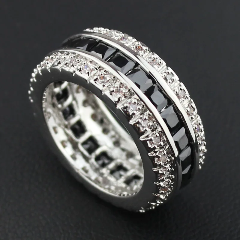 

Fashion women rings prong setting square black Cubic Zirconia cute Romantic wedding rings luxury party ring