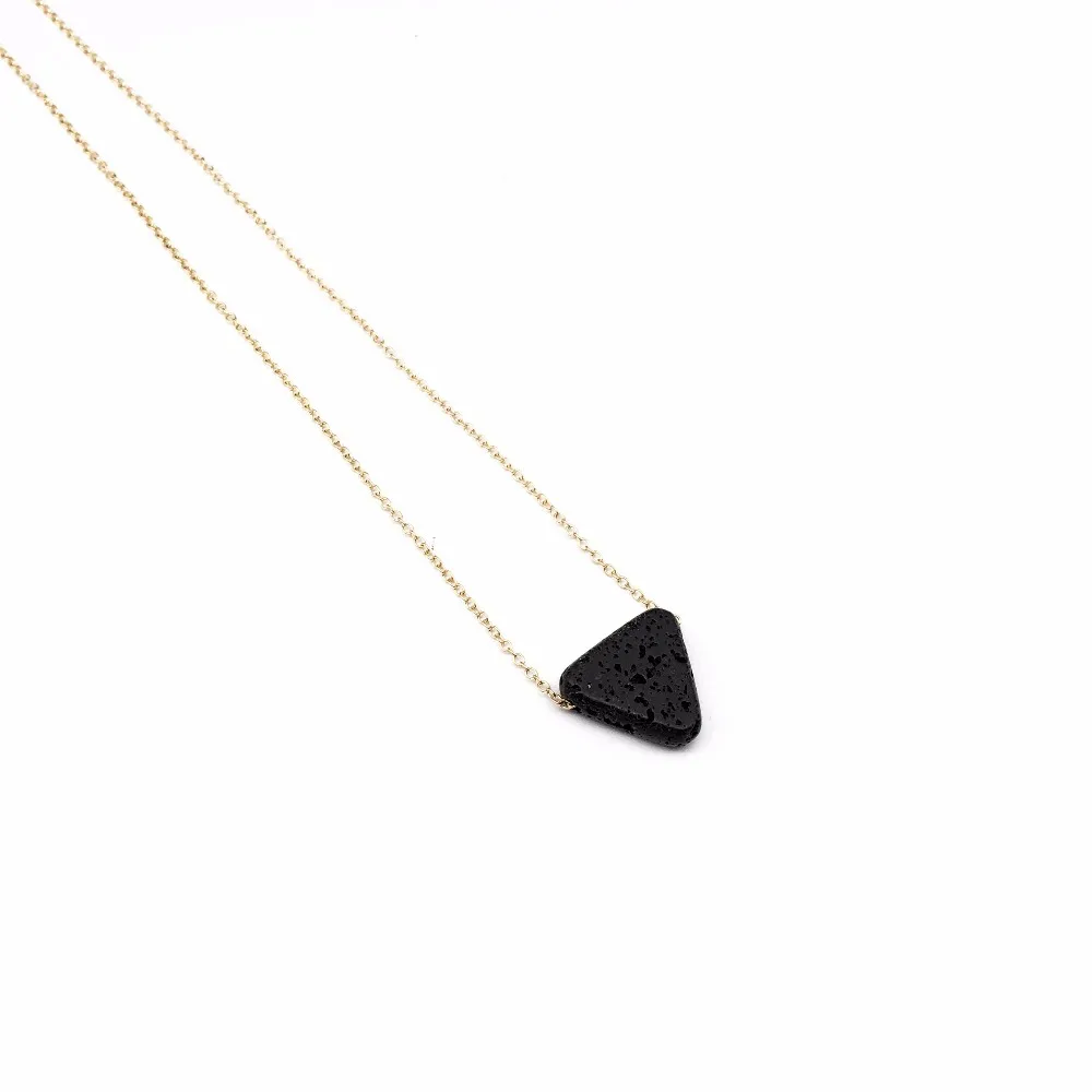 

Triangle Lava Necklace Natural Black Lava Jewelry Aromatherapy Jewelry Minimalist Essential Oil Diffuser Necklace For Women