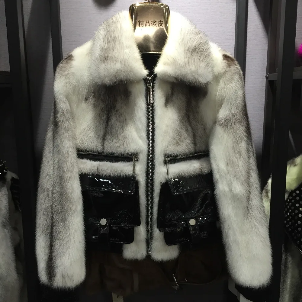 

SQXR FUR Women's Winter Real Mink Fur Coat Fashion Luxury Mink Fur jacket