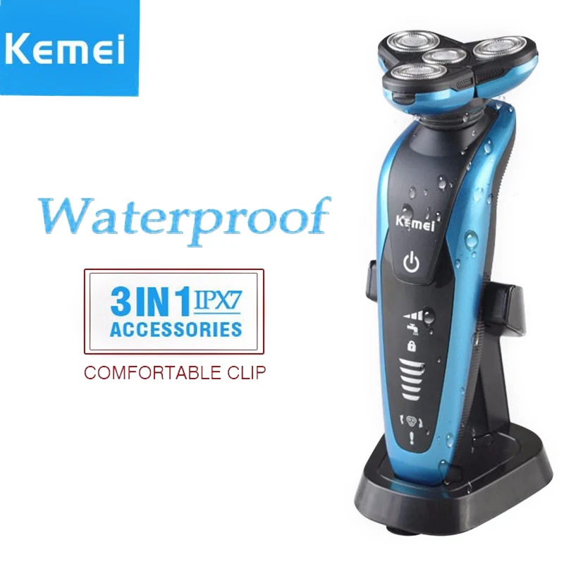 

kemei 3 in 1 washable shaver men shaving machine nose trimmer barbeador 3d beard shaver razor drop Shipping