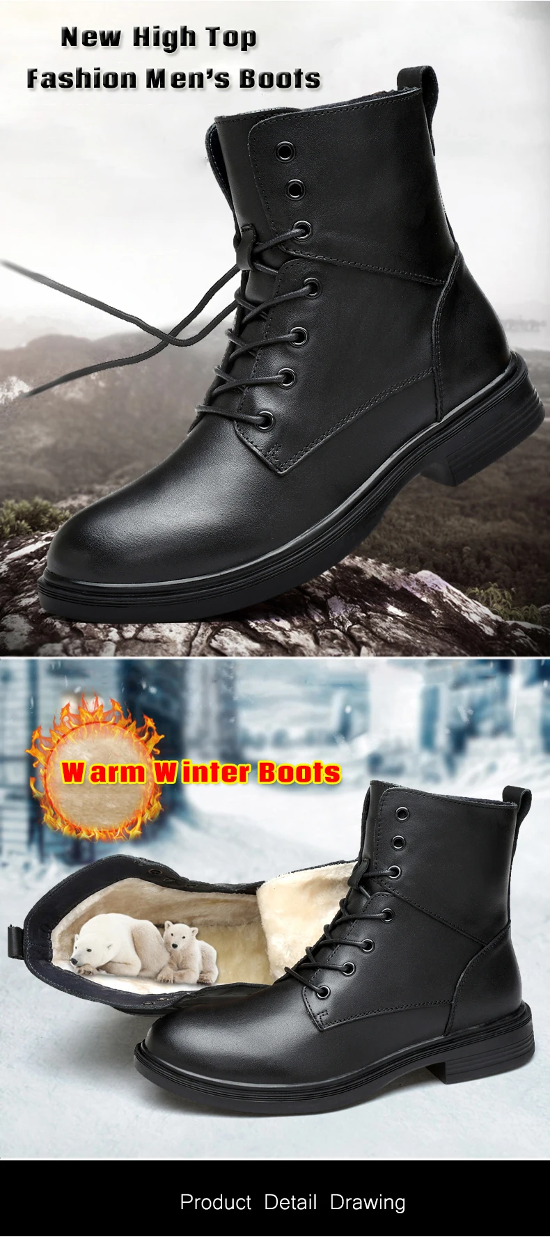 AGUTZM/9958 г. Новые черные модные мужские зимние ботинки с плюшем, натуральная кожа, осенние мужские Ботильоны размера плюс: 35-50