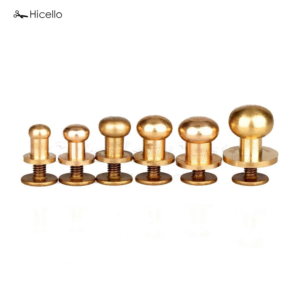 

Hicello 10Pcs/Set Solid Brass Rivet Round Head Button Belt Screw Chicago Screw Button Studs Leather Craft Tool Accessories