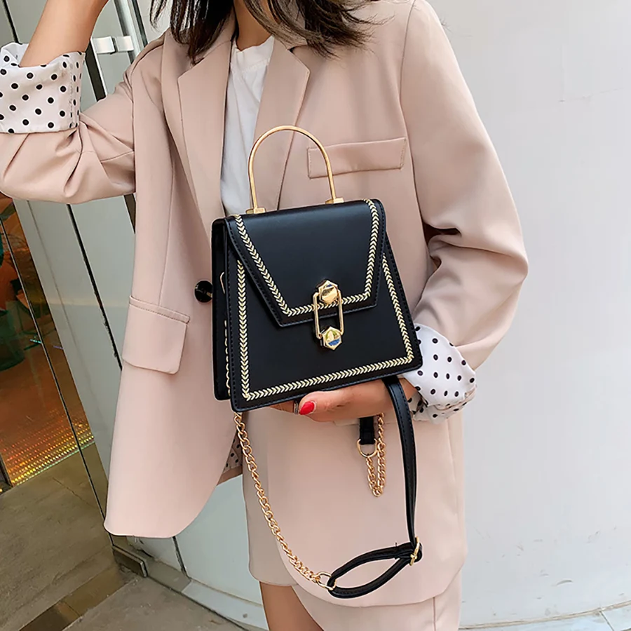 

Luxury Lock Leather Women's Handbags Casual Pu Chain Shoulder Messenger Bags Top-handle Solid Color Woman Clutch crossbody Bag