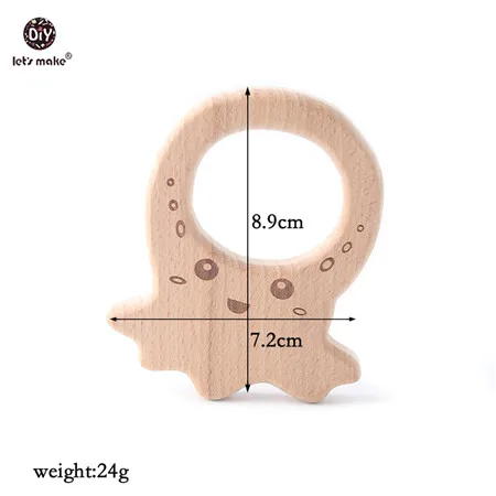 Let's Make 1PC Baby Teether Animal Wood Rings Elephant Camera Heart BPA Free Wooden Teether Nursing Accessorie Teething Toys octopus