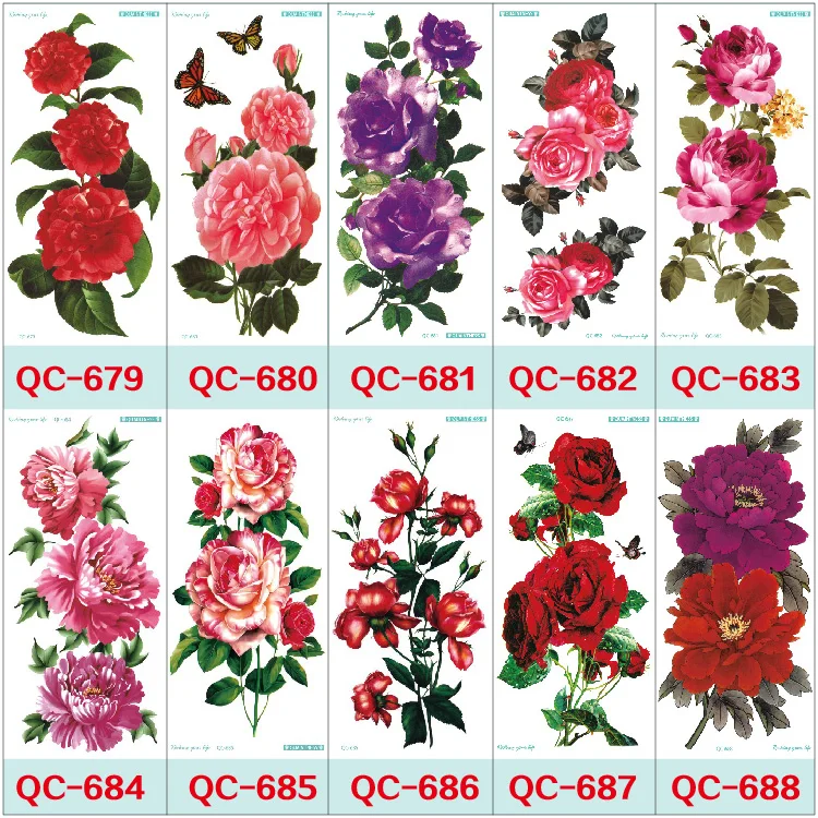 

Rocooart QC Series Big Flower Waterproof Temporary Tattoo Sticker Rose Decor Fake Tattoo Girls Taty Lady Tatuagem For Woman