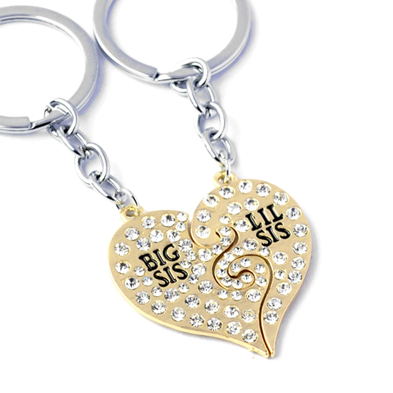 

big sis lil sis Key chains set Retro pattern Key rings splice heart keychains sets big lil sister bff key rings for best friends
