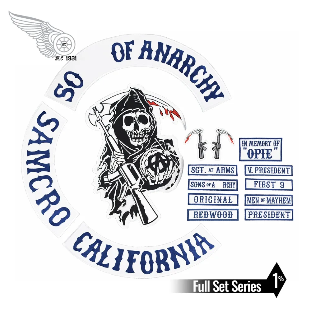 

Original Sons of motorcycle Anarchy Embroidery patch mc punk iron on patches for clothing jacket 45cm applique