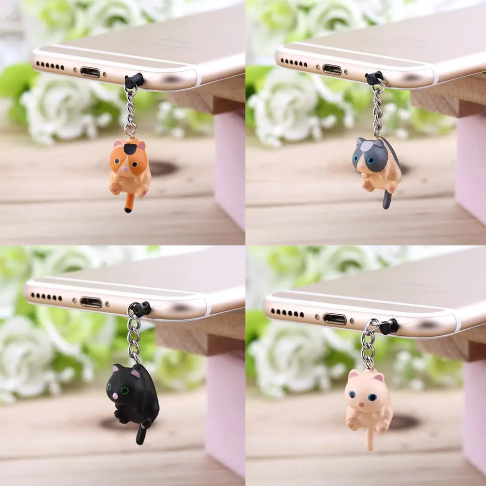 

New Black Cute Cat Hanging 3.5mm Anti Dust Earphone Jack Plug Stopper Cap For Phone Mobile Phone Dust Plug