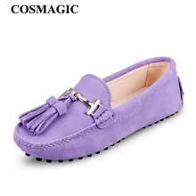 COSMAGIC/новые женские лоферы для вождения на плоской подошве; коллекция года; модные повседневные замшевые мокасины с металлической пряжкой и бахромой; водонепроницаемые мокасины ручной работы с кисточками