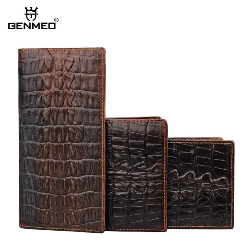 

GENMEO New Genuine Leather Wallet Men Cow Leather Purse with Card Holders Alligator Grain Male Clutch Dollar Bag Bolsa Feminina