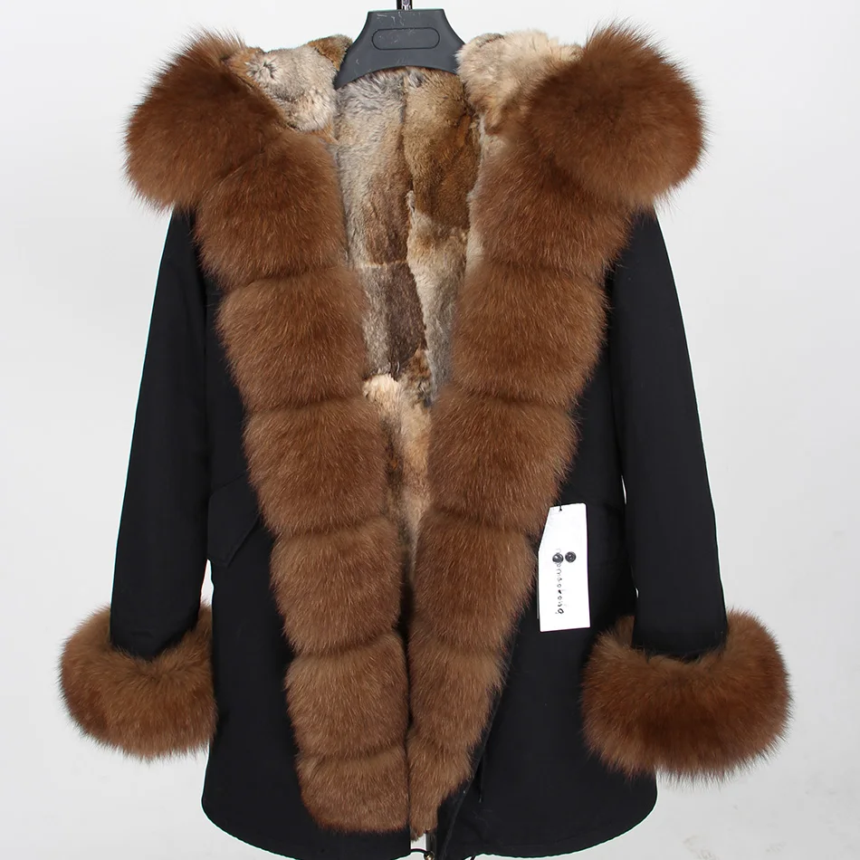 2018 MaoMaoKong natural real Rabbit Fur liner women parkas natural fox fur Hooded winter Jacke coat long fur Parka outerwear