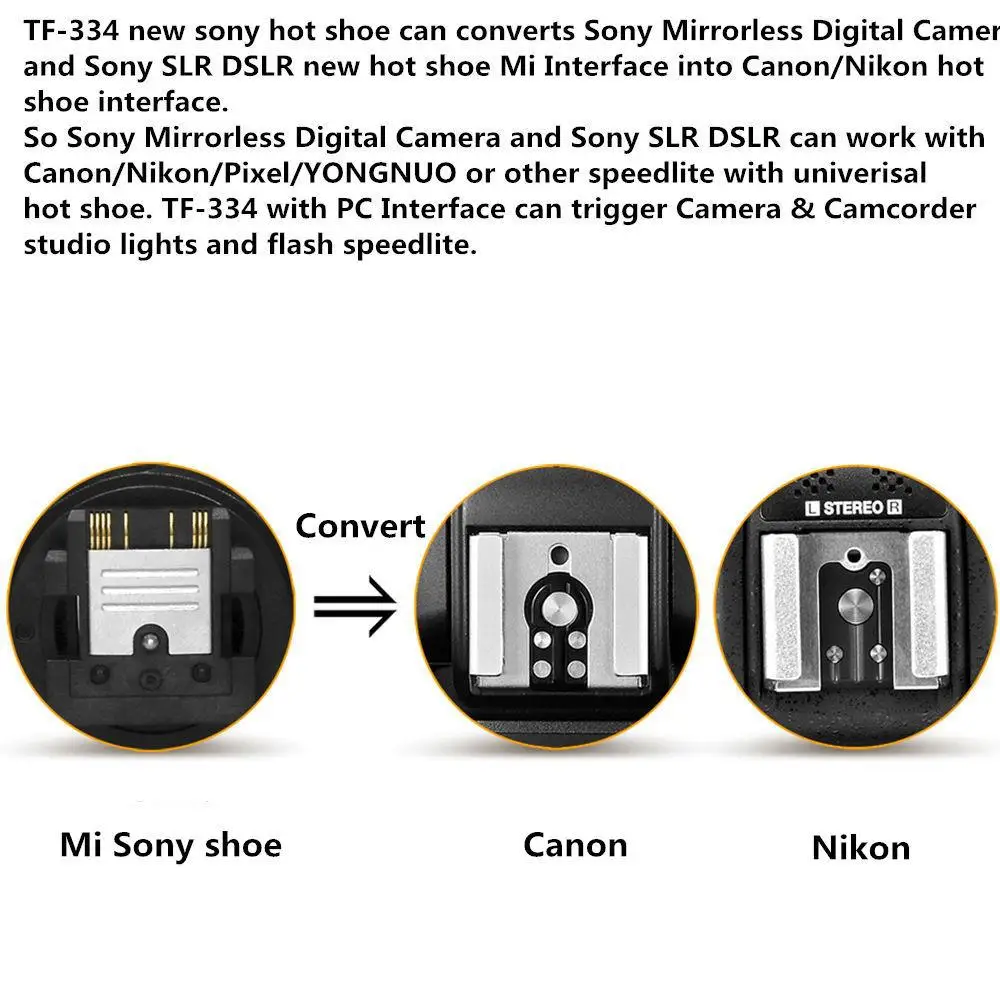 Yiwa TF-334 адаптер Горячий башмак для преобразования камеры sony Mi A7 A7RII A7II в Canon Nikon Yongnuo Flash Speedlite