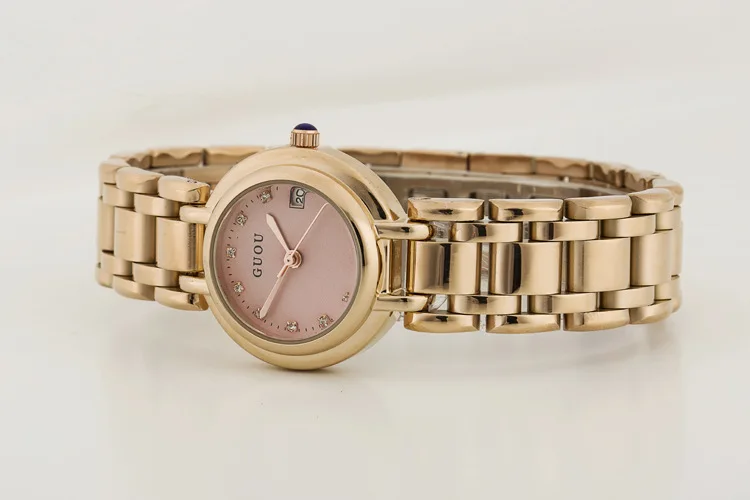 Модные брендовые роскошные женские Часы Guou с маленьким циферблатом, изысканные простые часы для отдыха из золотистой стали, повседневные подарочные часы с календарем - Цвет: Розовый
