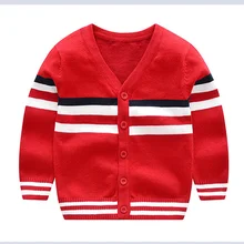 Хлопковый Детский свитер в полоску кардиган с длинными рукавами и v-образным вырезом для мальчиков весенне-летние свитеры с детской одеждой одежда для маленьких мальчиков