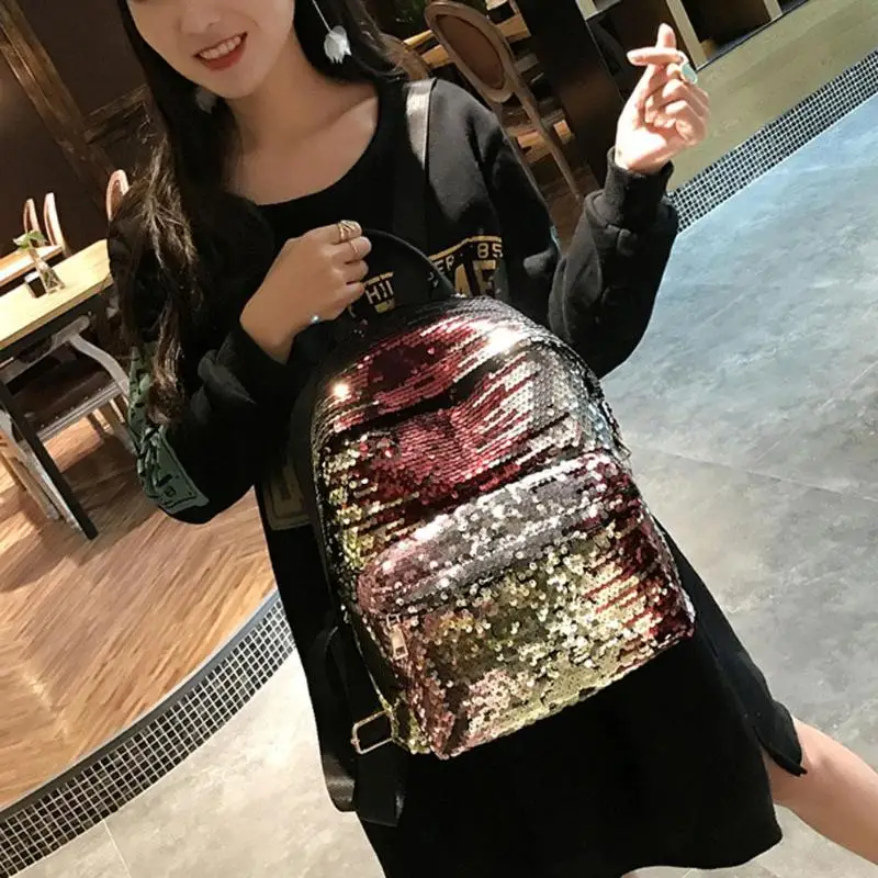 Блестящий рюкзак с блестками для девочек-подростков из искусственной кожи, школьный рюкзак на плечо для девочек, рюкзак для путешествий