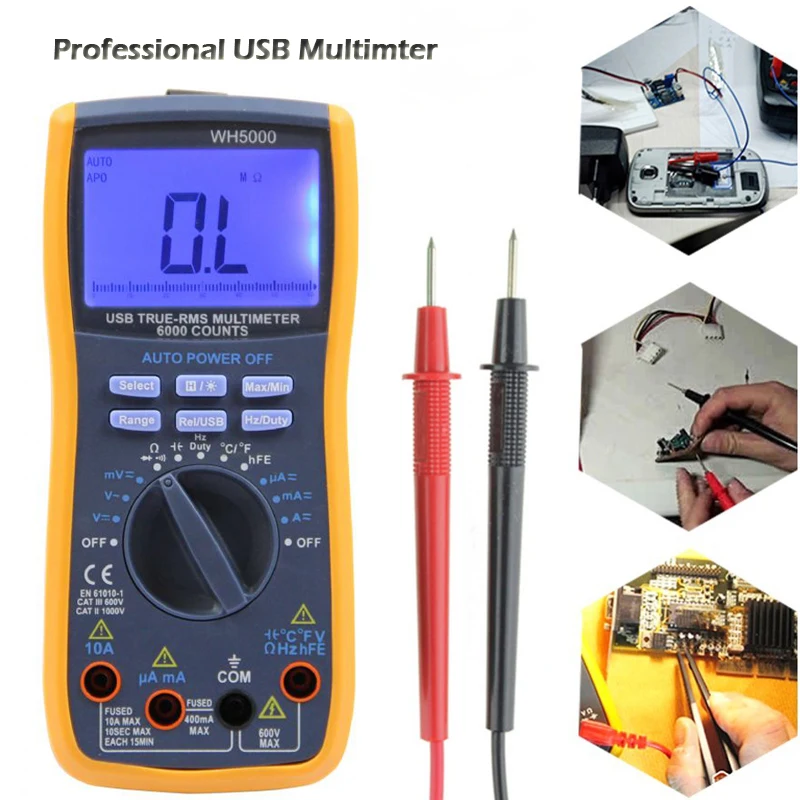 WH5000 Digital Multimeter 5999 Counts with USB Interface Auto Range with Backlight Magnet hang AC DC Ammeter Voltmeter Ohm photo