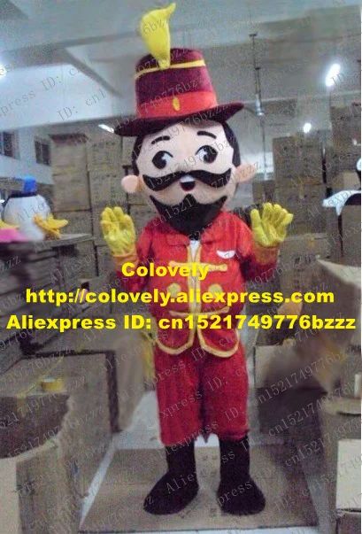 Cool Red Guiding Man Mascot Costume Mascotte With Black Bushy Beard Uniform Boots Fancy Dress Adult No.2702 Free Ship | Тематическая