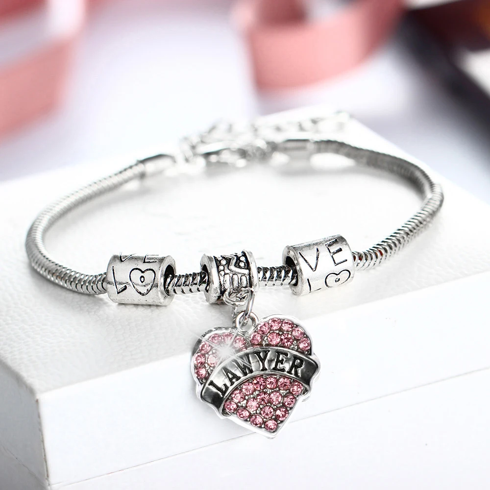 

Lawyer Pendant Bracelet Balance Justice Infinity Love Beads Crystal Rhinestone Heart Charm Bangles Women Men Jewelry Femme Gift