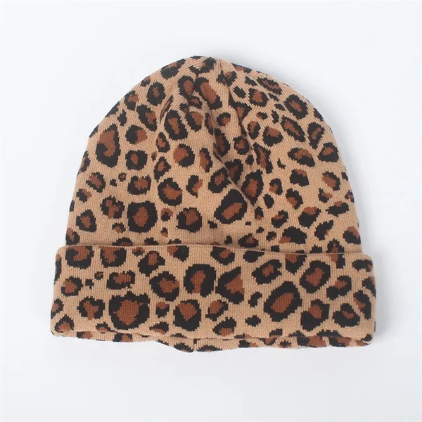 ROSELUOSI осенне-зимние Модные леопардовые шапочки, шапка для женщин, двухслойные толстые теплые вязаные шапки, женские шапки - Цвет: CAMEL