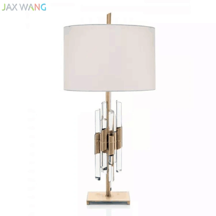 

American Table Lamps Fabric Crystal Column Lamp Guest Study Hotel Bedroom Restaurant Lights Iron Minimalist Creative Table Lamp