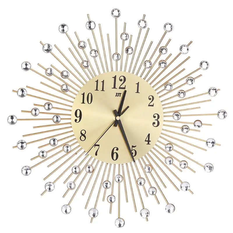 15inch Luxury Aluminium Dial Sunburst Diamante Metal Wall Clocks for Living Room 