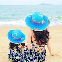Модная ручная роспись Морская звезда Солнцезащитная Шляпа Пляжная летняя соломенная шляпа для маленьких девочек Солнцезащитная шляпа мама шапки для дочерей WT429