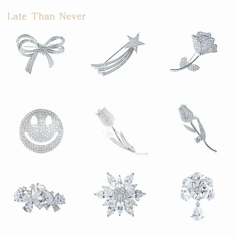 

High quality dazzling Stars smiling faces roses butterfly fashion brooches pins jewelry women men