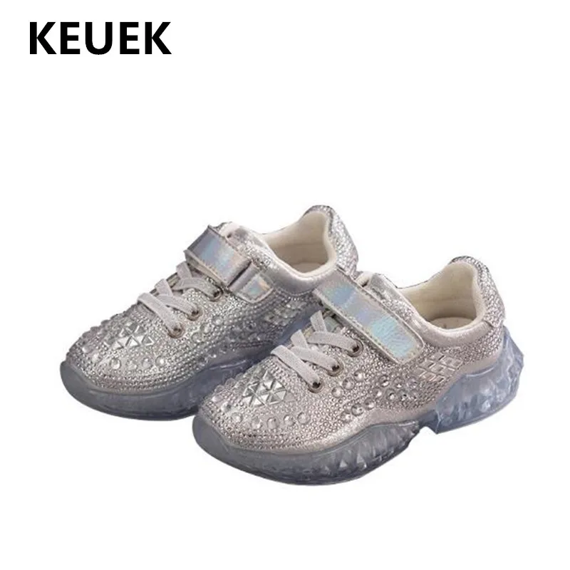

New Children Shoes Girls Transparent bottom Rhinestone Sneakers Student Casual Sports Shoes Kids Toddler Flats Baby Fashion 019