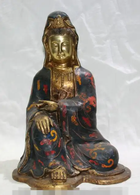

S01428 13" Chinese Buddhism Cloisonne Bronze Gild Kwan-yin Guan Yin Goddess Vase Statue (B0413)